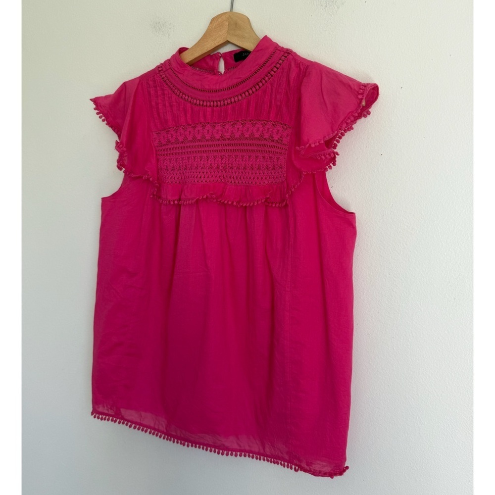 J. Crew Flutter-Sleeve Crocheted Lace Top Embroidered in Pink - Picture 4 of 7